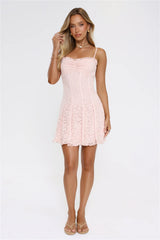Luxe Flutter Lace Mini Dress Pink