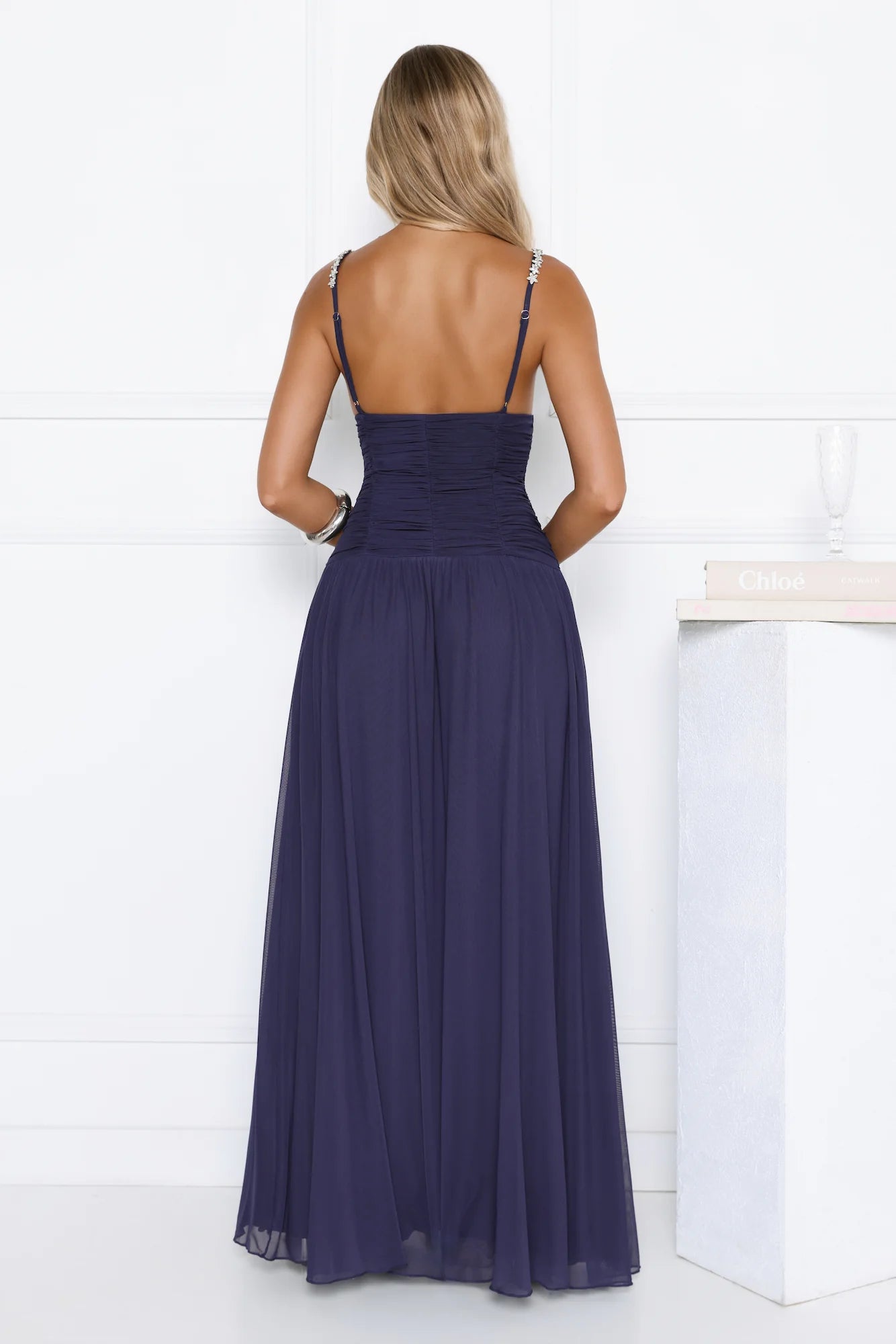 Evening Refinement Mesh Maxi Dress Navy